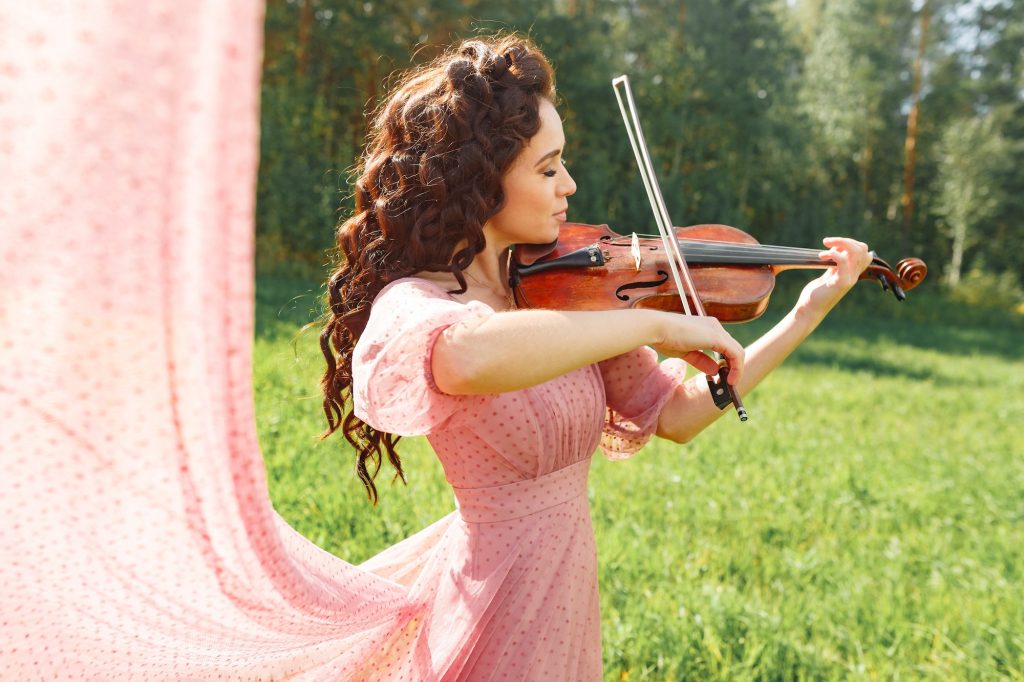 A violinist performing in the moment.